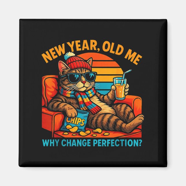 Aimant New Year Old Me Funny Cat Retro Lazy Meme Gift  (Devant)