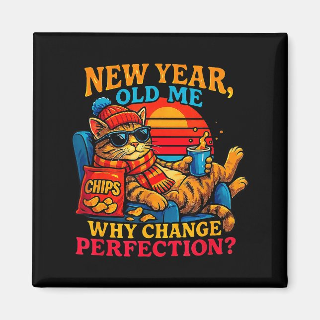 Aimant New Year Old Me Funny Cat Retro Lazy Meme Gift  (Devant)