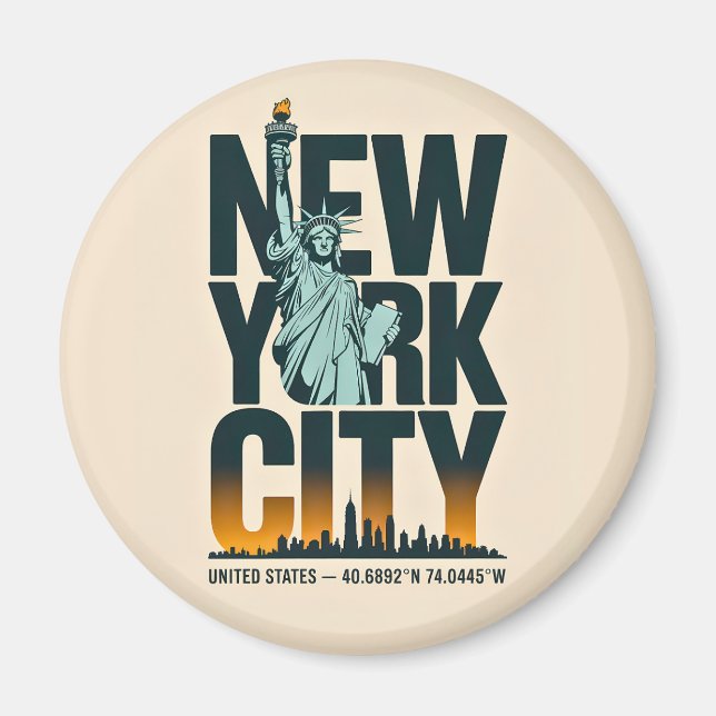 Aimant New York City Typographie Statue de Liberty Skylin (Devant)