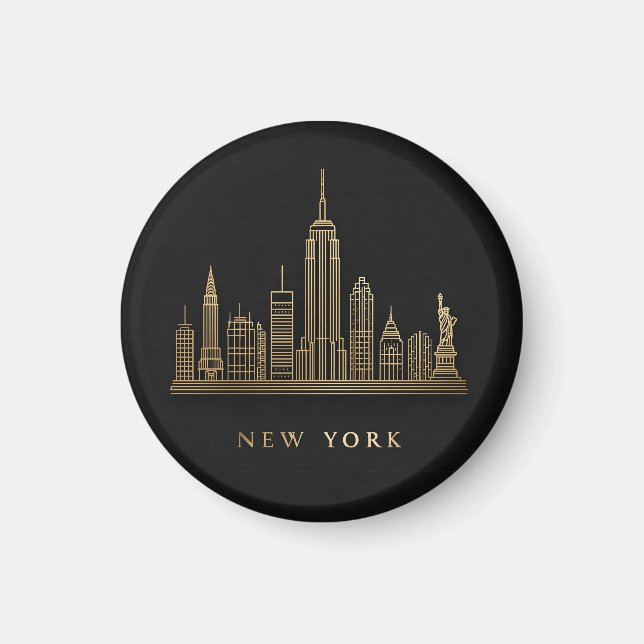 Aimant New York Skyline Gold Line Art (Devant)