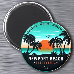 Aimant Newport Beach California Retro Sunset Souvenir 80s