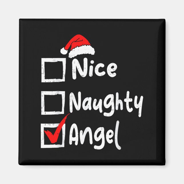 Aimant Nice Naughty Angel Funny Christmas List Family Mat (Devant)