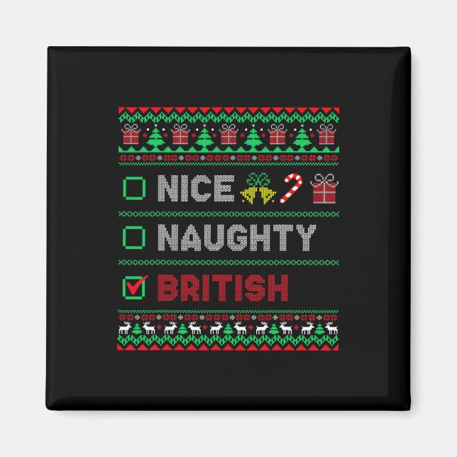 Aimant Nice Naughty British Christmas Checklist Angleterr (Devant)