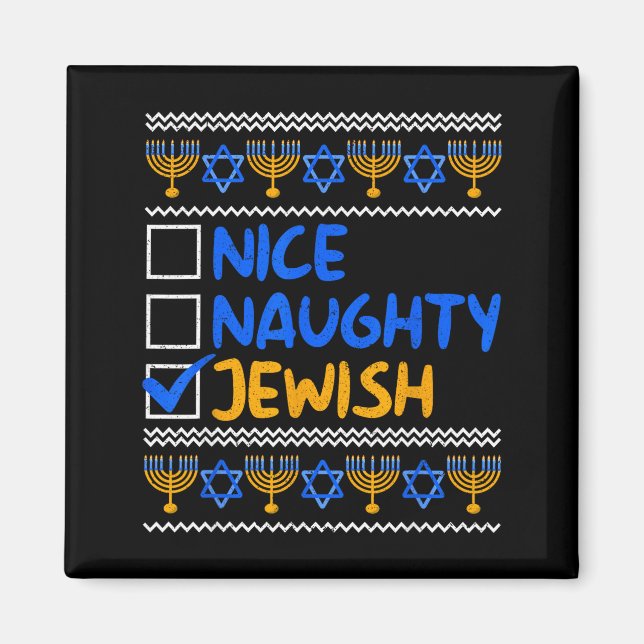 Aimant Nice Naughty Jewish Ugly Hanukkah Chanukah Sweater (Devant)