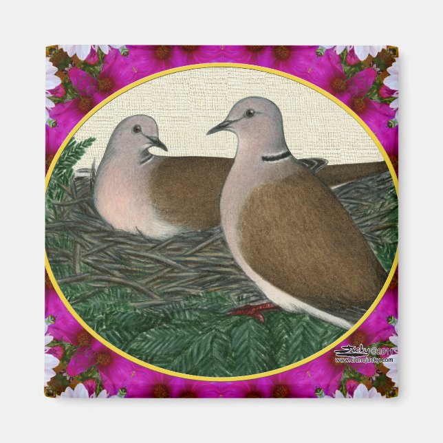 Aimant Nid de colombe et fleurs (Devant)
