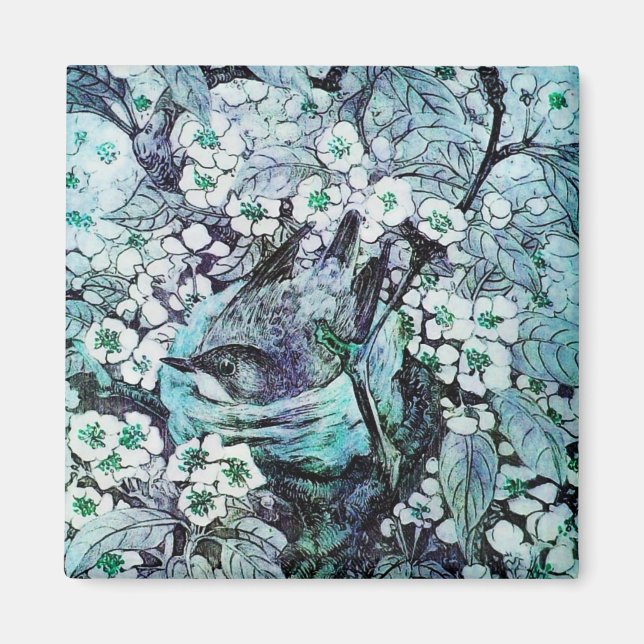 Aimant NID OISEAU, bleu blanc (Devant)