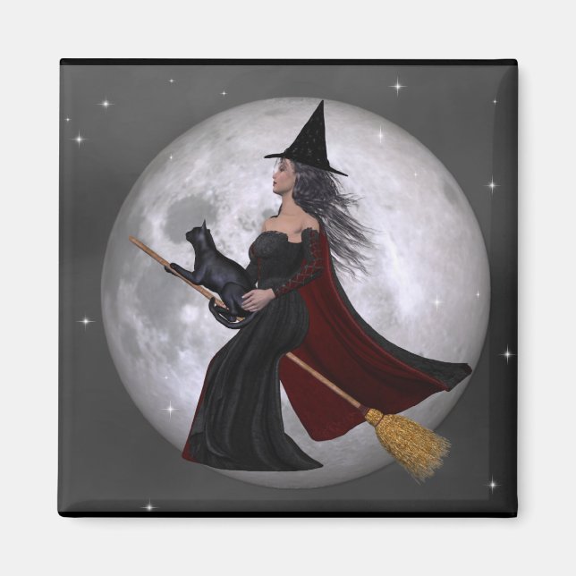 Aimant Night Ride :: Sorcière & Son Chat Riding dans la n (Devant)