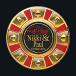 Aimant Nikki & Paul Las Vegas Gold Casino Chip Favoriser<br><div class="desc">Si vous êtes Doing It In Vegas ou que vous avez un mariage thématique ou une réception à Las Vegas, ces magnets de jetons de casino rouge, noir & or font les faveurs de mariage parfaites. Il s'agit d'une commande personnalisée, mais si vous souhaitez une commande similaire ou une commande...</div>