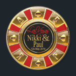 Aimant Nikki & Paul Las Vegas Gold Casino Chip Favoriser<br><div class="desc">Si vous êtes Doing It In Vegas ou que vous avez un mariage thématique ou une réception à Las Vegas, ces magnets de jetons de casino rouge, noir & or font les faveurs de mariage parfaites. Il s'agit d'une commande personnalisée, mais si vous souhaitez une commande similaire ou une commande...</div>