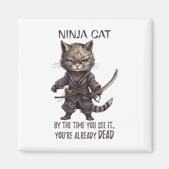Aimant Ninja Cat, Japonais Samurai Kawaii Cat Tattoo Funn (Devant)