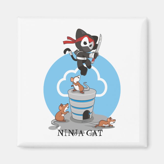 Aimant Ninja Kitty avec souris (Devant)