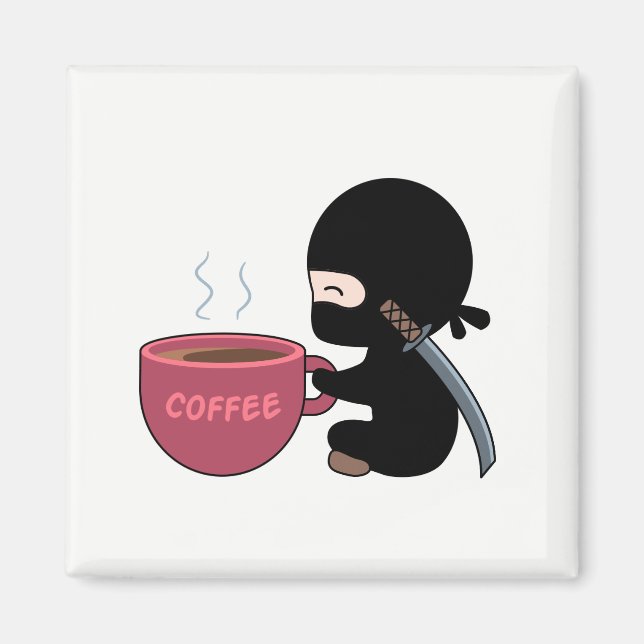 Aimant Ninja minuscule avec grande tasse de café (Devant)