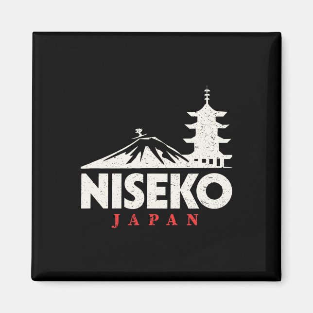 Aimant Niseko Japon Station de ski Rétro Ski Snowboard (Devant)