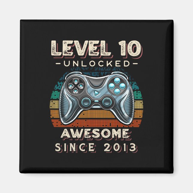 Aimant Niveau 10 Jeu vidéo déverrouillé 10e anniversaire  (Devant)