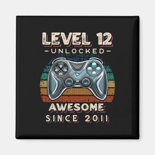 Aimant Niveau 12 Jeu vidéo déverrouillé 12e anniversaire  (Devant)