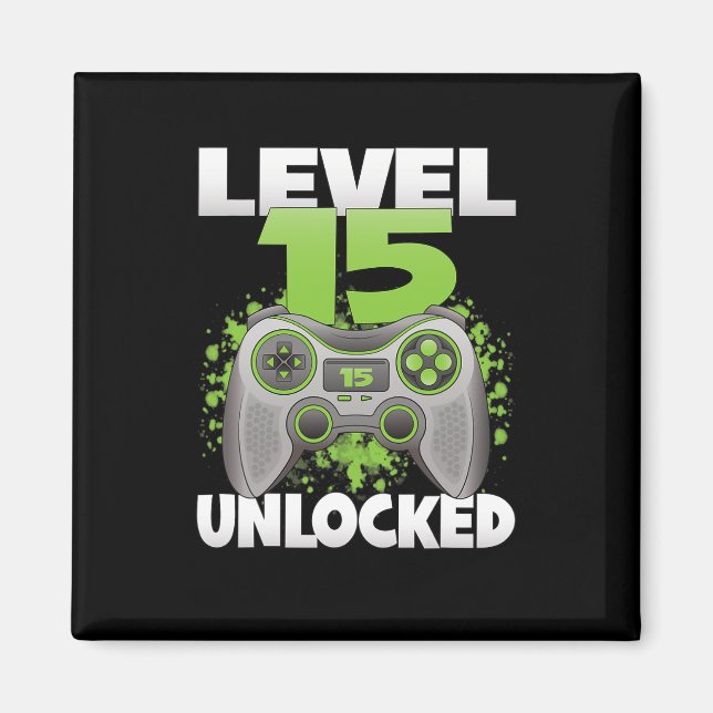Aimant Niveau 15 Débloqué Jeu Vidéo 15e Anniversaire Joue (Devant)