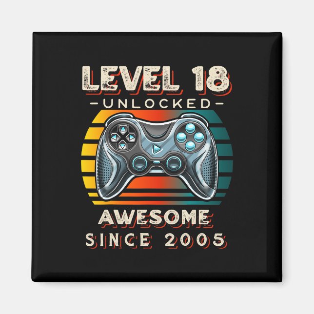 Aimant Niveau 18 Jeu vidéo déverrouillé 18e anniversaire  (Devant)