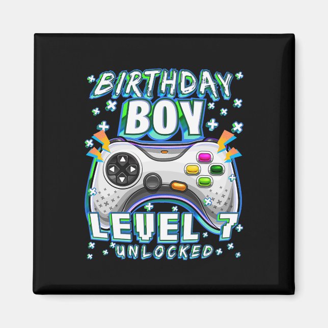 Aimant Niveau 7 Débloqué Jeu Vidéo 7e Anniversaire Garçon (Devant)