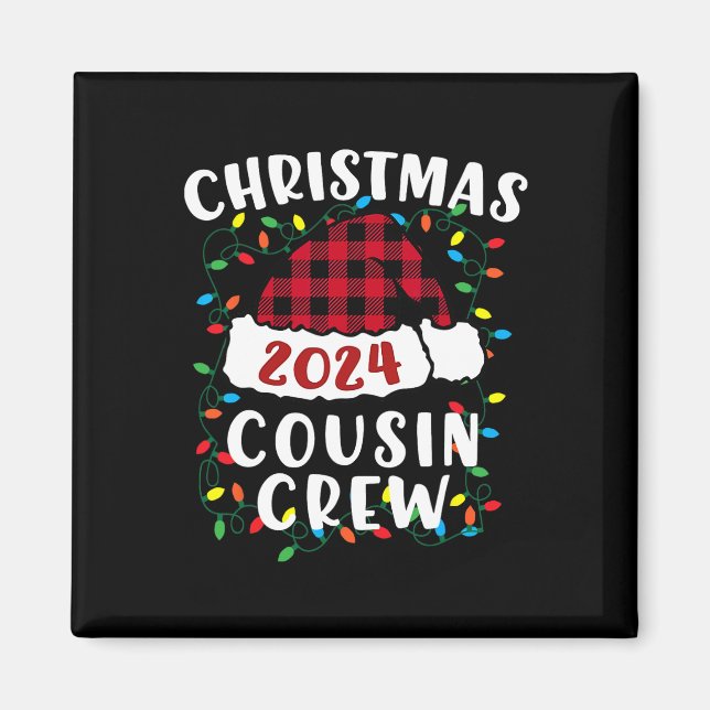 Aimant Noël 2024 Cousin Crew Feux de Noël Santa Hat P (Devant)