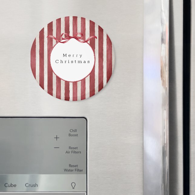 Aimant Noël à ruban rayé crème rouge (In situ (réfrigérateur))
