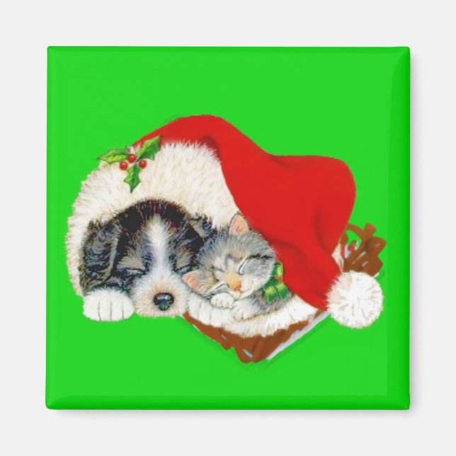 Aimant Noël avec chiot et chaton  (Devant)