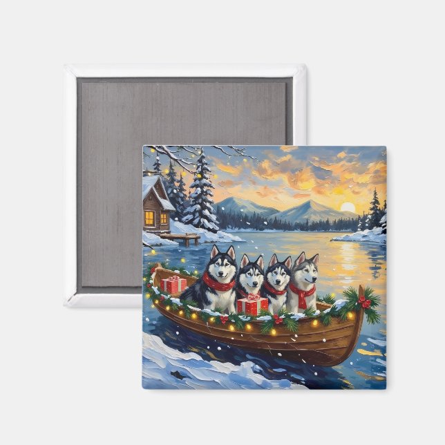Aimant Noël Bateau Vacances Malamute d'Alaska (Recto/Verso)