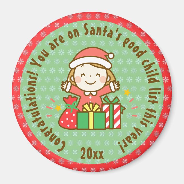 Aimant Noël belle liste Cadeau pour enfants de Santa Clau (Devant)