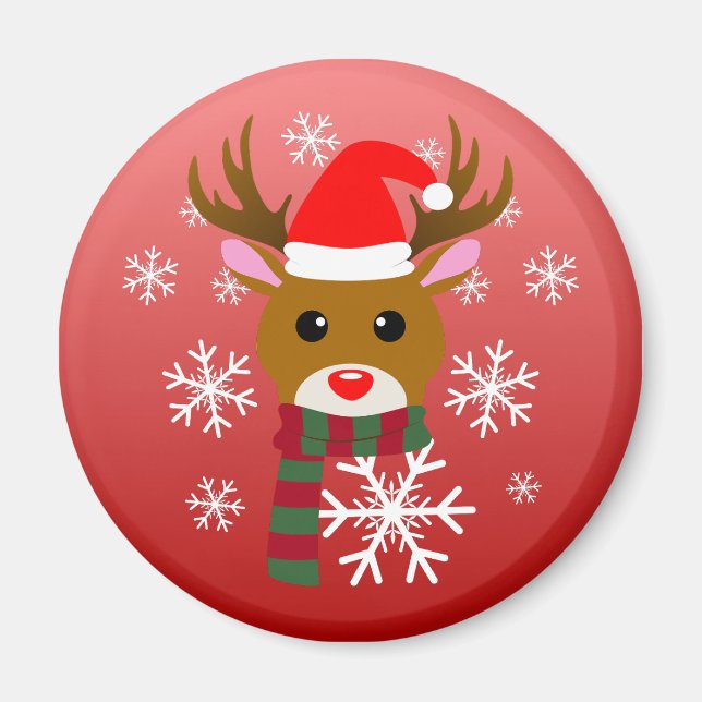 Aimant Noël blanc Rudolph le renne à nez rouge (Devant)
