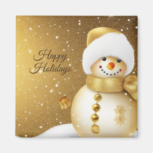 Aimant Noël Bonhomme de neige doré Flocons de neige Fêtes