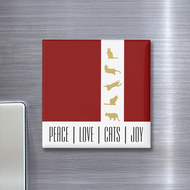 Aimant Noël Chat Amoureux Moderne Rouge Blanc Or (Créateur téléchargé)