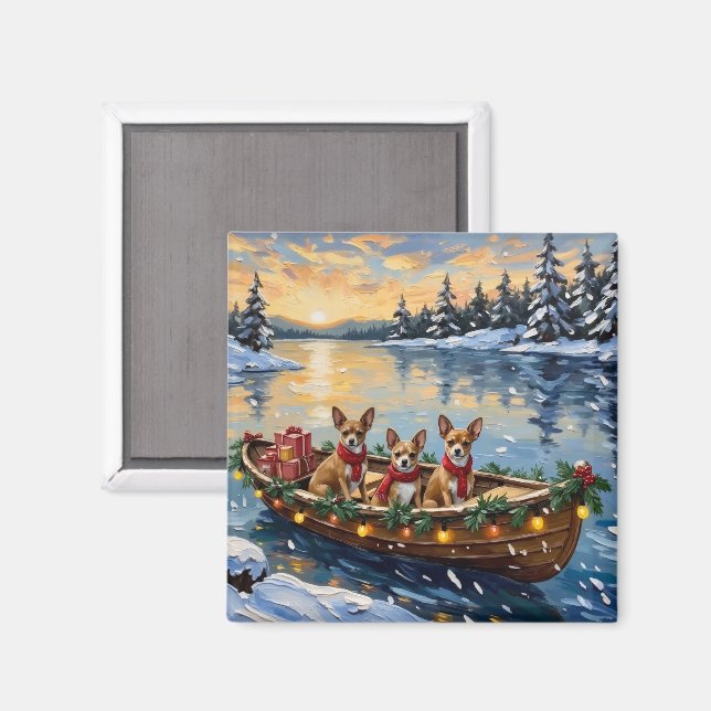 Aimant Noël Chihuahua Bateau Fêtes (Recto/Verso)