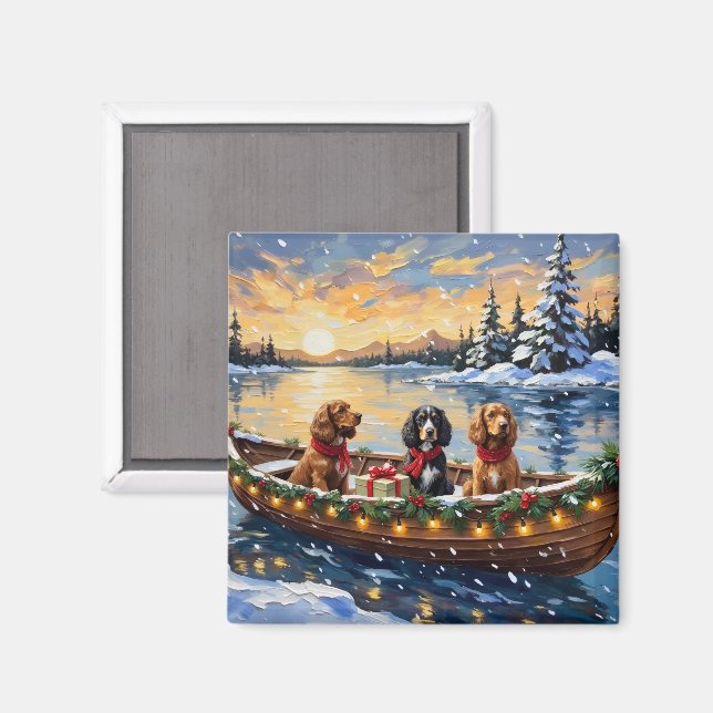 Aimant Noël Cocker Spaniel Bateau Fêtes (Recto/Verso)