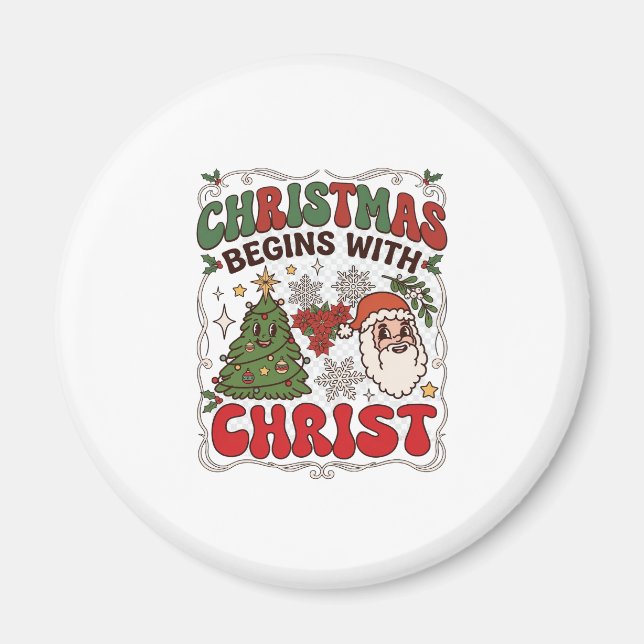 Aimant Noël Commence Christ Père Noël Arbre Flocon de Nei (Devant)
