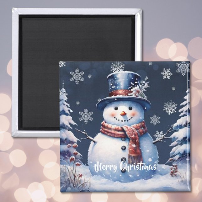 Aimant Noël de la forêt d'hiver (Winter Forest Snowman Christmas Magnet)
