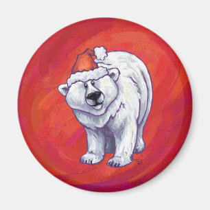 Aimant Noël de l'ours polaire sur le rouge