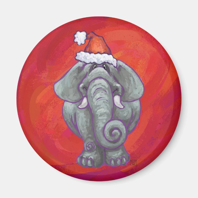 Aimant Noël des éléphants en rouge (Devant)