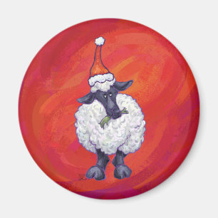 Aimant Noël des moutons sur rouge