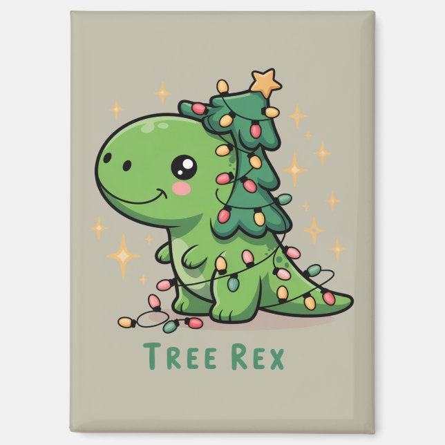 Aimant Noël Dinosaure Fête Lumière Drôle Arbre Rex (Recto)