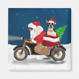 Aimant Noël du chien de Boston Terrier Santa Claus
