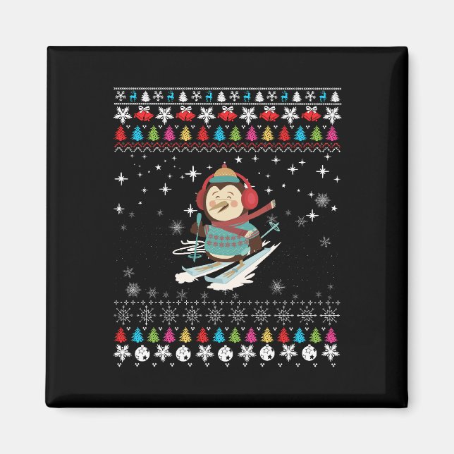 Aimant Noël du pingouin à ski (Devant)
