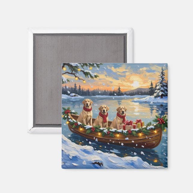 Aimant Noël en bateau avec Labrador Retriever (Recto/Verso)