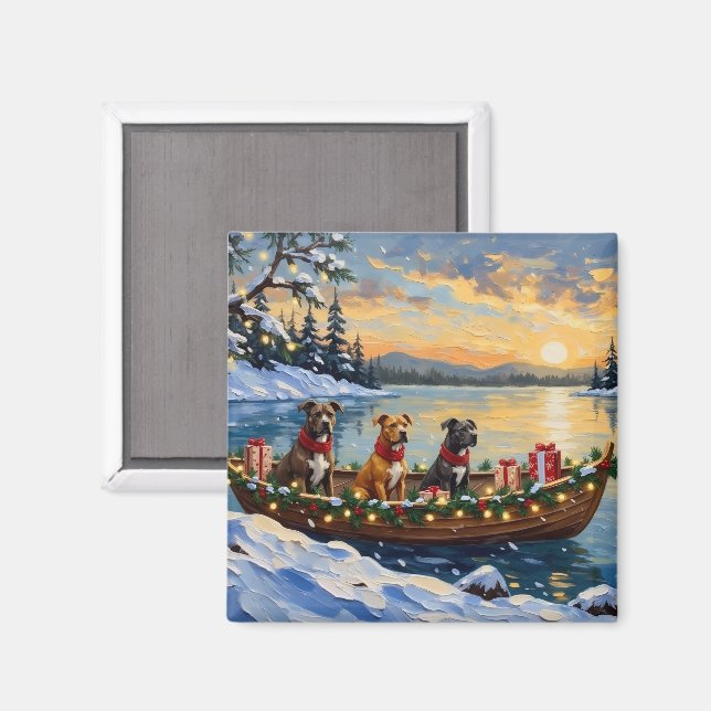 Aimant Noël en bateau avec Pitbull (Recto/Verso)