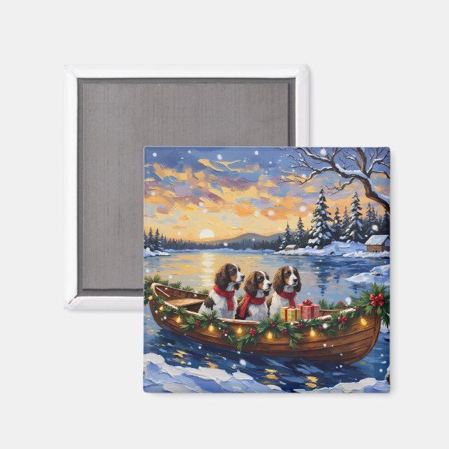 Aimant Noël en bateau avec Springer Spaniel (Recto/Verso)