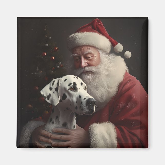 Aimant Noël festif Dalmatien avec le Père Noël (Devant)