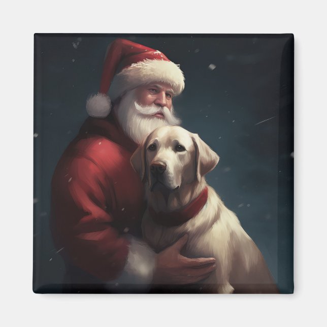 Aimant Noël festif du Père Noël au Labrador (Devant)