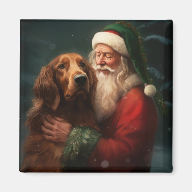 Aimant Noël festif du Père Noël de l'Irish Red Setter (Devant)