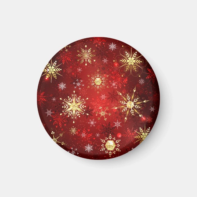 Aimant Noël Golden Snowflakes sur Arrière - plan rouge (Devant)