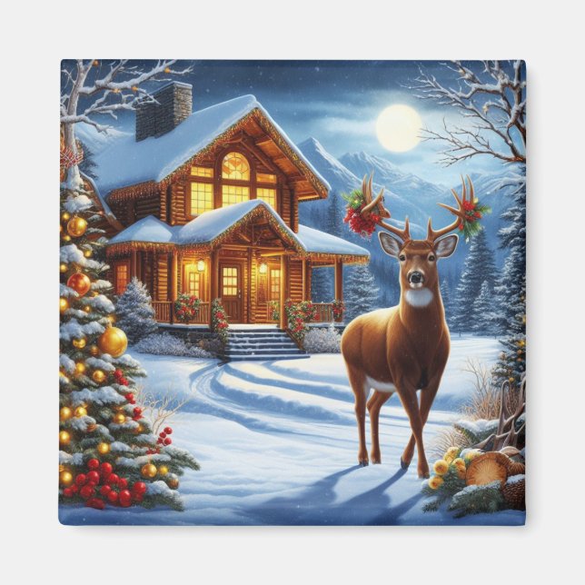 Aimant Noël/Hiver Deer Lodge (Devant)