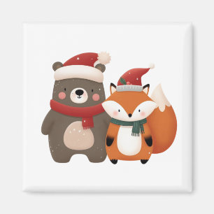 Aimant Noël/hiver Mignonne Ours et renard