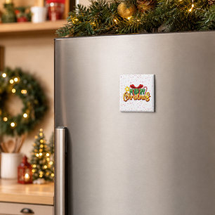 Aimant Noël joyeux arc et canne à sucre colorés
